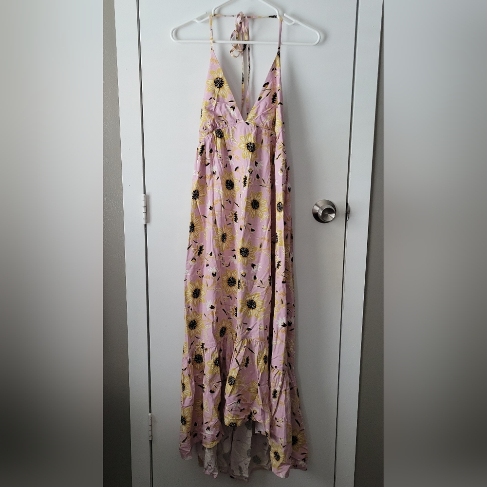 Loft Beach dress pink with sunflowers